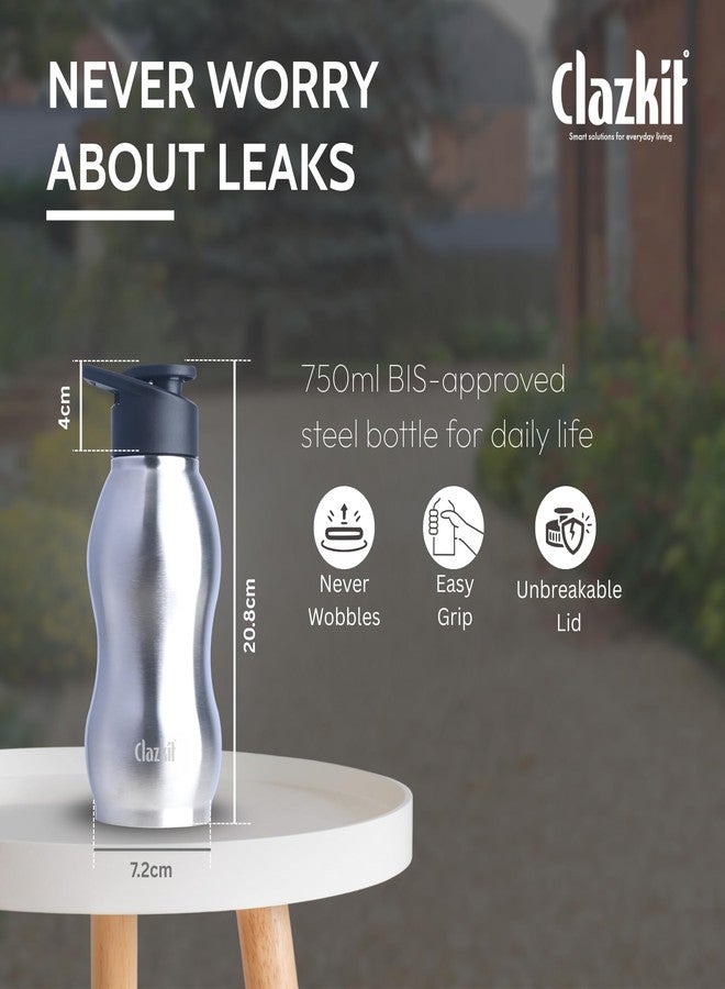 Clazkit زجاجة مياه رياضية من الفولاذ المقاوم للصدأ من كلازكيت بلاتينا، سعة 750 مل | حاصلة على شهادة ISI | مانعة للتسرب، مقاومة للصدأ، خالية من مادة BPA، متينة للاستخدام في الجامعة، الثلاجة، الرياضة، النادي الرياضي، اليوغا، والمكتب - سهلة التنظيف وقابلة لإعادة الاستخدام - Image 3